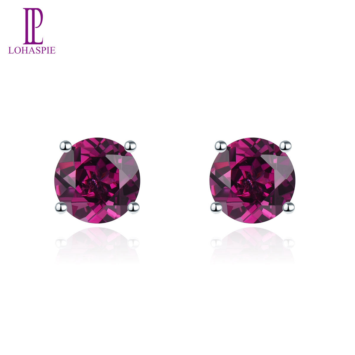 Round Stud Earrings for Women Gift Natural Amethyst Garnet Solid 925 Sterling Silver