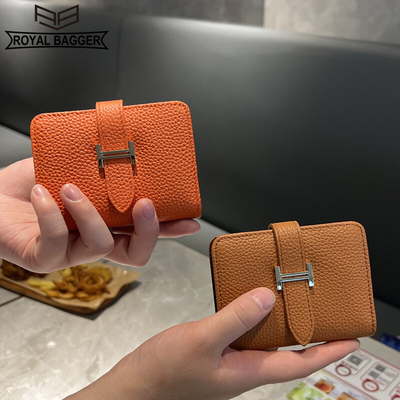 Royal Bagger Genuine Cow Leather Women Girls Fashion Short Wallet Purse Card Holder Money Clip Coin Bag Women's Casual High Capacity Multifunction Holder Bags Multi-Card Position Wallets