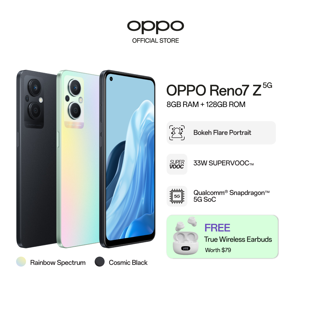 OPPO Reno7 Z 5G / Bokeh Flare Portrait / Dual Orbit Lights /33W SuperVOOC/ 4500mAh Battery / 8GB + 128GB